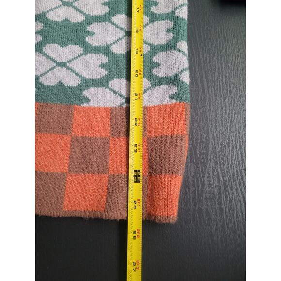 Ces Femme Knit Patchwork Denim Sleeve Oversized Cardigan Sz S Artsy Retro Boho - Picture 6 of 8